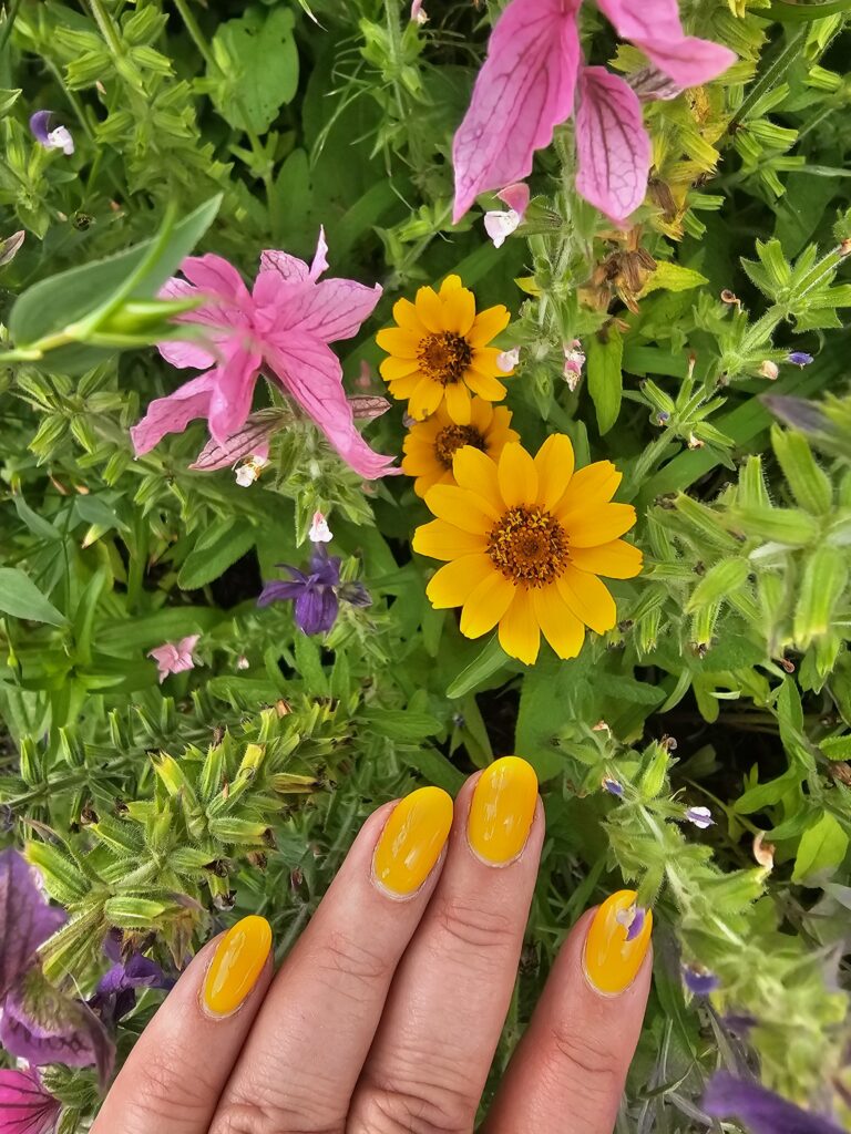 My golden yellow nails matched the yellow wildflowers