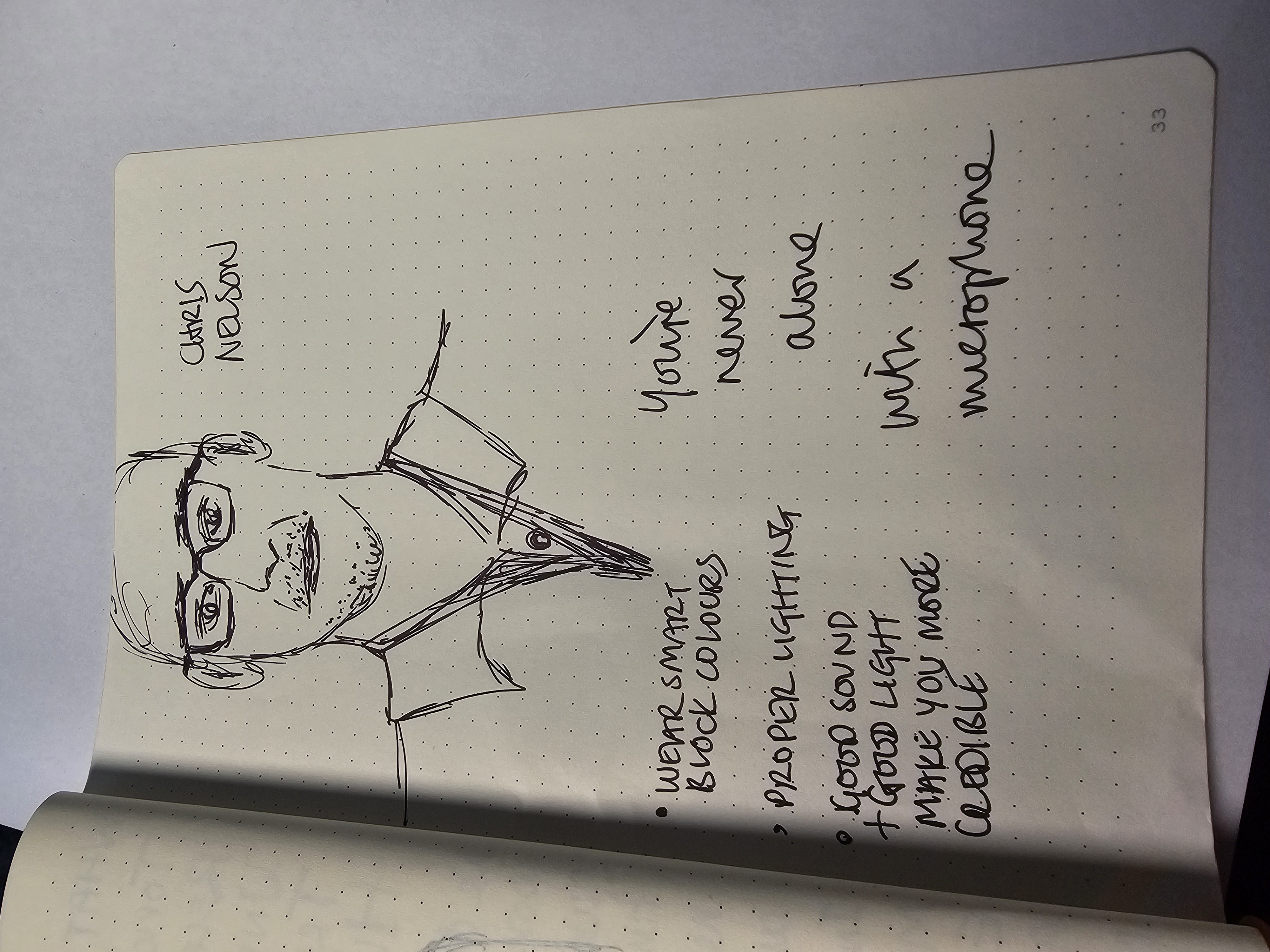 Chris Nelson, a man wearing a polo shirt and glasses. Wear smart block colours, have proper lighting, good sound and good light make you more credible. You're never alone with a microphone.