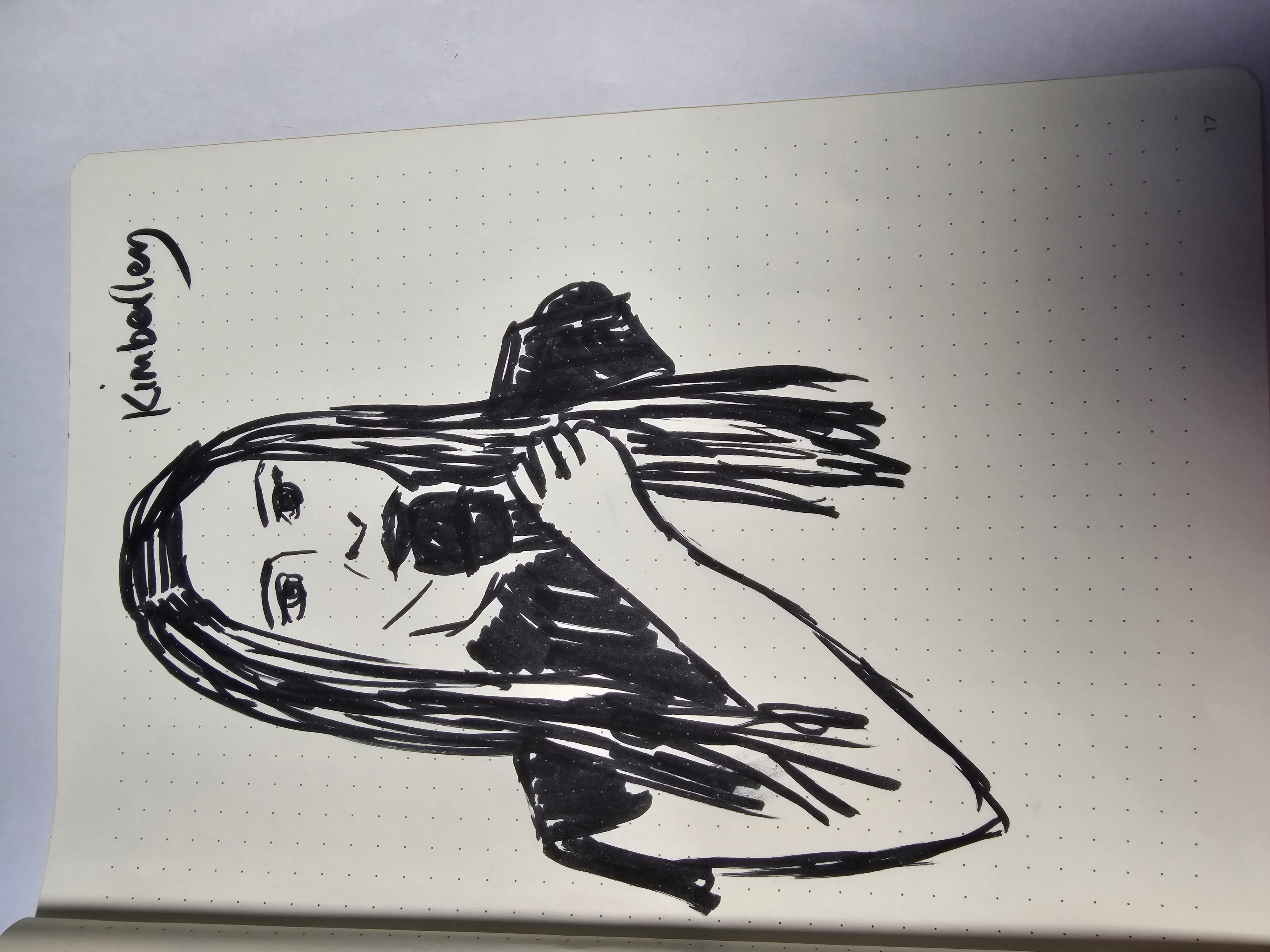 Sketch of Kimberley holding a mic